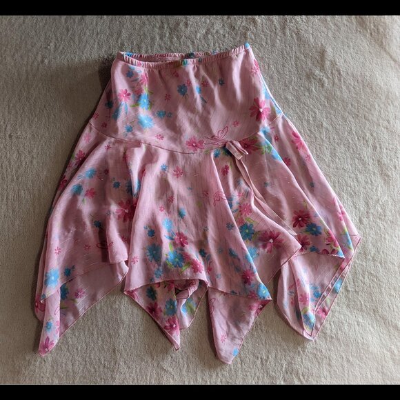 Pink Floral Asymmetrical Barbie Skirt - Picture 1 of 8